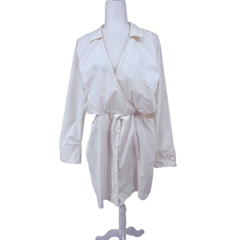 H&M Divided Shirt Dress Womens XL White Wrap Cut Out Long Sleeve